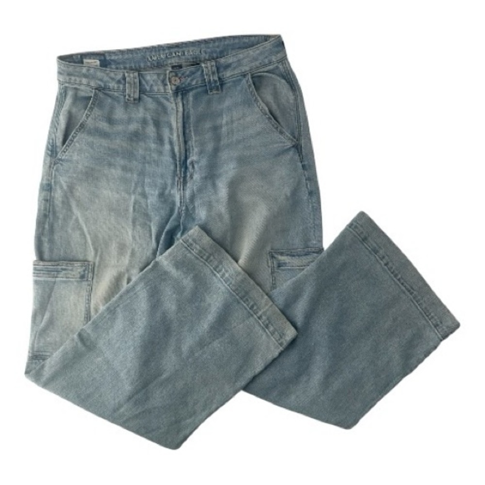 American Eagle Wide Leg Flare Selvedge Cargo Retro 70’s Inspired Baggy Jeans Y2K